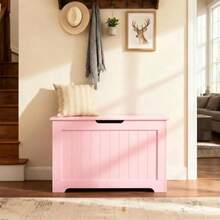 Storage Chest, 30 Inch Chest Box Organizer With 2 Safety Hinges, Wooden Entryway Storage Bench - Pink - View 3
