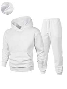 Men's Regular Fit Spring/Autumn Thin Solid Color Sports Sweatshirt & Sweatpants 2 Pieces Set - White - View 4