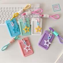 Macaron Colorful Small Card Storage Sleeve, Korean Idol Photocard Holder With Star Keychain Lanyard, Plastic Photo Card Protective Sleeve, Sweet INS Style, Suitable For Korean Entertainment Photocards, Student Campus ID Cards, Daily Collection And Display, ID Card Holder, Portable Card Sleeve, Cute Gift For Girls - A - View 3