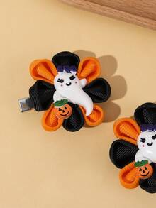 2pcs Halloween Ghost Pumpkin Hair Clips Grosgrain Ribbon Flower Decor Alligator Clips Cute Party Daily Hair Barrettes Kids Hair Accessories - Multicolor - View 7