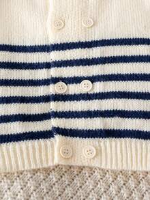 Infant & Toddler Boys' Academy Style Collared Long Sleeve Knit Cardigan Sweater, Colorblock Striped Double-Breasted Casual Versatile Jacket For Daily Wear, School, Spring, Autumn, Winter - Apricot - View 6