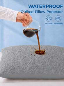 1/2/4pcs Waterproof Quilted Floral Embossed Pillowcase Protector, Soft Polyester Pillowcase With TPU Backing, Breathable Water-Repellent Pillowcase, Machine Washable Easy Care Bedroom Bedding, Standard/Queen/King Size - Grey - View 1