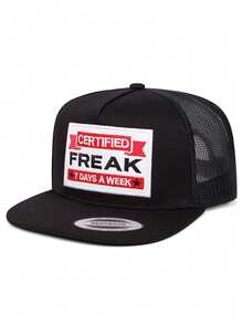 1件時尚個性平沿棒球帽 FREAK刺繡網帽 戶外可調節遮陽帽 日常裝飾帽 中性嘻哈帽 - 怪咖 - 查看 3