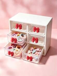 Drawer-Style Mini Cosmetic Organizer, Featuring Various Colored Bows, Transparent Plastic Stackable Storage Boxes, Multiple Designs, And Multiple Compartments. Suitable For Desktops, Offices, And Bedrooms, With A Smooth, Easy-To-Clean Surface. - Multicolor - View 7