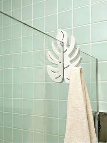 1pc Black & White Monstera Leaf Towel Hook, No Drilling, Waterproof, Rust-Proof, Space-Saving, ABS Plastic, Hot-Selling, Tropical Minimalist Style, Shower Glass Door Hook, Can Hang Towels And Bathrobes - Multicolor - View 2