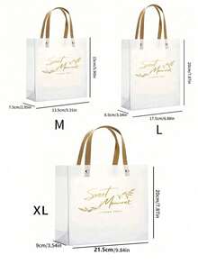 6/20pcs Frosted Transparent Gift Bags With Wooden Handles, 15*13*7cm Transparent Plastic Gift Tote Bags With Green Satin Bows, Waterproof Durable Reusable, Suitable For Wedding Favors, Birthday And Gift Packaging - Multi-color - View 5