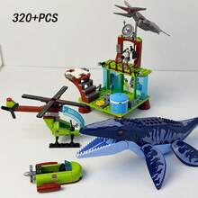 320+PCS Jurassic Dinosaur Theme Building Blocks, Small Particle Building Blocks Model Display, Includes Mosasaurus And Pterosaur Models, Collectible Dinosaur Decorative Gift, Additional Airplane, Submarine And Building Display, ABS Material Birthday Gift For Boys And Girls, Various Holiday Collectible Gift - Multicolor - View 6