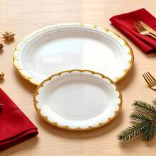 100/50/25/2pcs White Gold Rim Paper Plates, Includes 7 Inch And 9 Inch Paper Plates, Thick Round Plates, Suitable For Birthday Party, Dinner, Wedding, Christmas And Other Occasions, Can Be Used As Table Decoration Or Party Supplies, Cake, Fruit Decoration, Gold Rim Design Highlights High-End Luxury Plates - White - View 2
