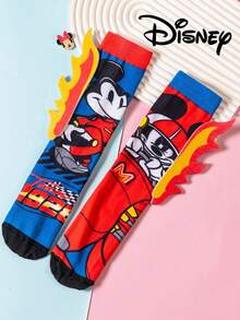 1 Pair Disney Kids Mid-Calf Socks 3D Cute Racing Mickey Mouse Socks, Fun Christmas Gift For Autumn/Winter - Multicolor - View 2