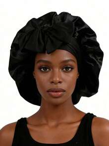 1pc Luxury Silk Satin Sleep Cap With Drawstring Adjustment, Comfortable Fit, Unisex, Suitable For Overnight Hair Care. Featuring Comfortable Pleated Design, Made Of Silky Satin, Soft And Smooth Touch. - Multicolor - View 6