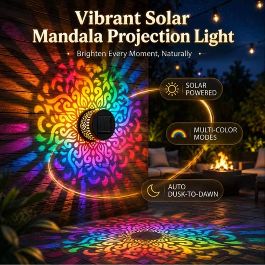 Solar Mandala Pattern Projection LED Wall Light, 1/2pcs Outdoor Solar Decorative Light With Switch And Ni-MH Rechargeable Battery, Waterproof Landscape Light For Yard, Patio, Stairs, Holiday Party Decoration - Outdoor Projector Light - View 1