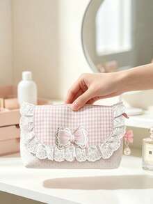 Lace Bow Pencil Case, Large Capacity Stationery Storage Bag With Detachable Pearl Pendant, Sweet Makeup Organizer, Back To School Gift For Teenage Girls - Multicolor - View 6