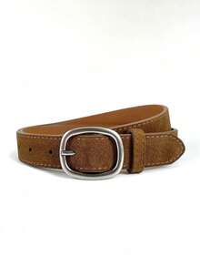 2/1pc New Women's Faux Suede PU Belt, Vintage Versatile American Style Brown Jeans Belt - Multicolor - View 6