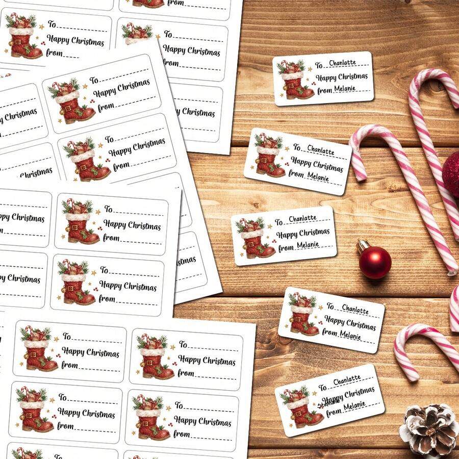 80pcs/10sheets Merry Christmas Gift Labels Stickers, Holiday Sock Design Christmas Name Tags, Suitable For Gift Wrapping, Gift Bags And Party Decoration, Holiday Gift Labels, Christmas Party Supplies - Multicolor - View 1