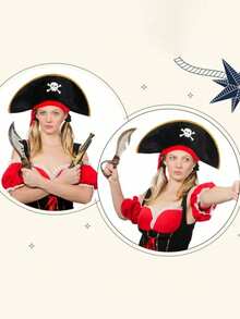 1/2/6pcs Halloween Sailor Pirate Eye Patch And Pirate Hat, Skull Print Pirate Captain Costume Accessories, Pirate Party Hat, Suitable For Various Parties, Performances, Costume Parties - Multicolor - View 10