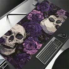 Gothic Skull And Purple Flower Design Mouse Pad Desk Mat Gaming Mats Non-Slip Stitched Edge Desk Accessories Computer Mousepads - View 3