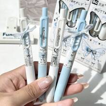 4pcs Blue Flowing Butterfly Pattern Ribbon Pens, 0.5mm Black Replacement Refills, DIY Fashion Smooth Writing Pens, Suitable For Students And Exams, Student Stationery, Holiday Gift - Blue Butterfly Shadow - View 5