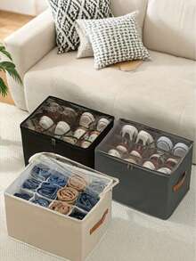 Foldable Fabric Shoe Box, Holds Up To 12 Or 16 Pairs Of Shoes, Large Capacity Fabric Shoe Box With Lid, Adjustable Dividers, Transparent Cover, Waterproof And Dustproof, Foldable Storage, Multi-Functional All-In-One Design, Suitable For Home, School, Dormitory Wardrobe And Other Places, Dustproof And Moisture-Proof, Washable, Multiple Usage Methods - Multicolor - View 2