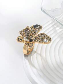 1 buah Cincin Gaya Punk Eropa dan Amerika dengan Hiasan Bunga Berlian Imitasi yang Tebal, Aksesori Cincin Dekorasi Bunga Berlian Imitasi Hitam dan Emas Bergaya Vintage, Perhiasan untuk Perjalanan dan Liburan - Emas - View 3