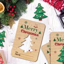 3pcs Unfinished Wooden Greeting Cards With "Merry Christmas" Text, Creative Cut-Out Design, Includes 3 Christmas Tree Shaped Ornaments, Ideal Christmas Gift For Friends And Family - A - View 1