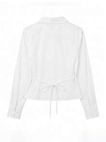 Korean Style Slim Fit Flattering Collar Waist-Cinching Versatile Short Sleeve Shirt - White - View 3