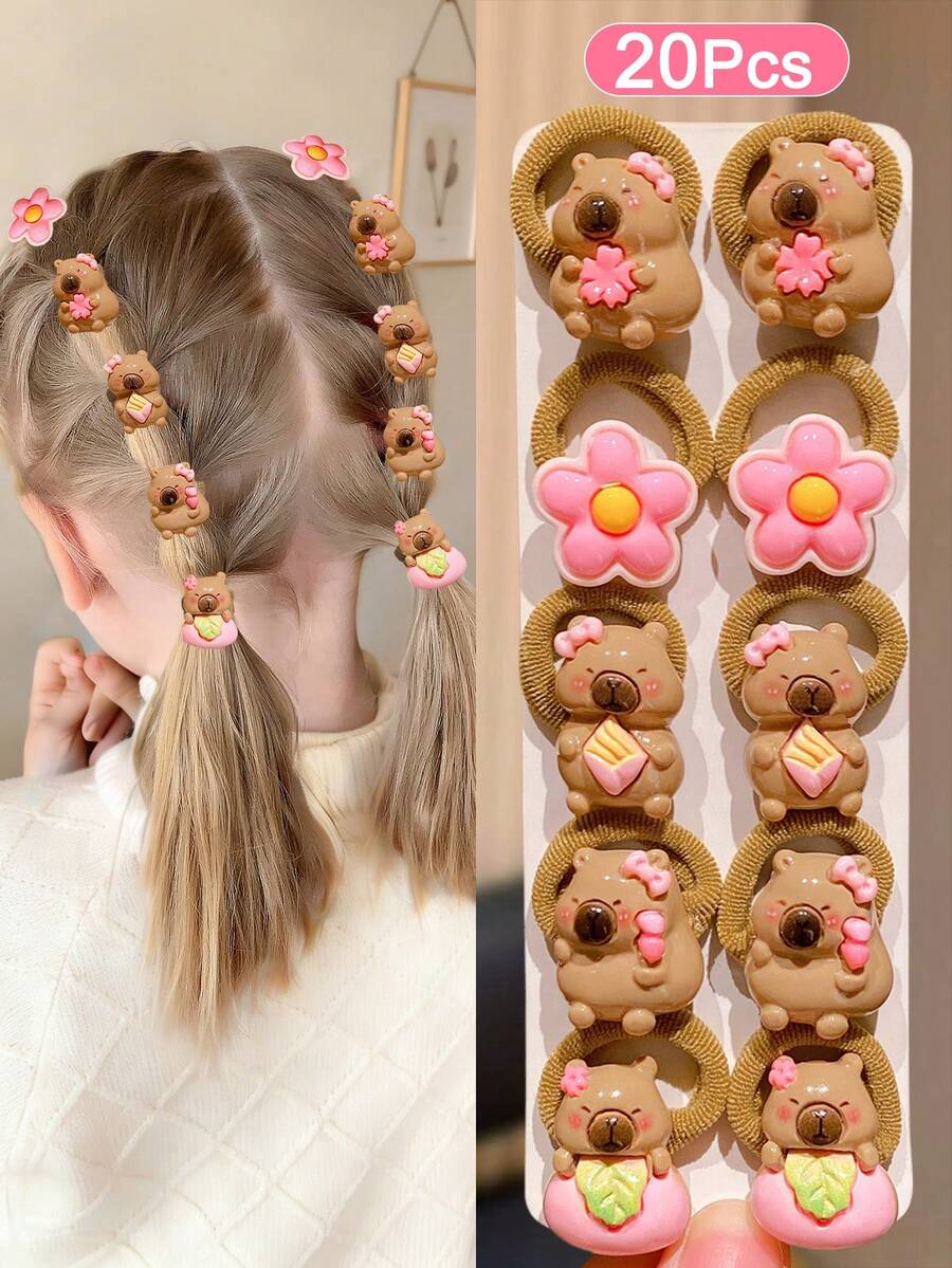 20pcs Multicolor Autumn/Winter Capybara Hair Ties, Gift For Girls, Children Hair Accessories, Cute Girl Hair Accessories