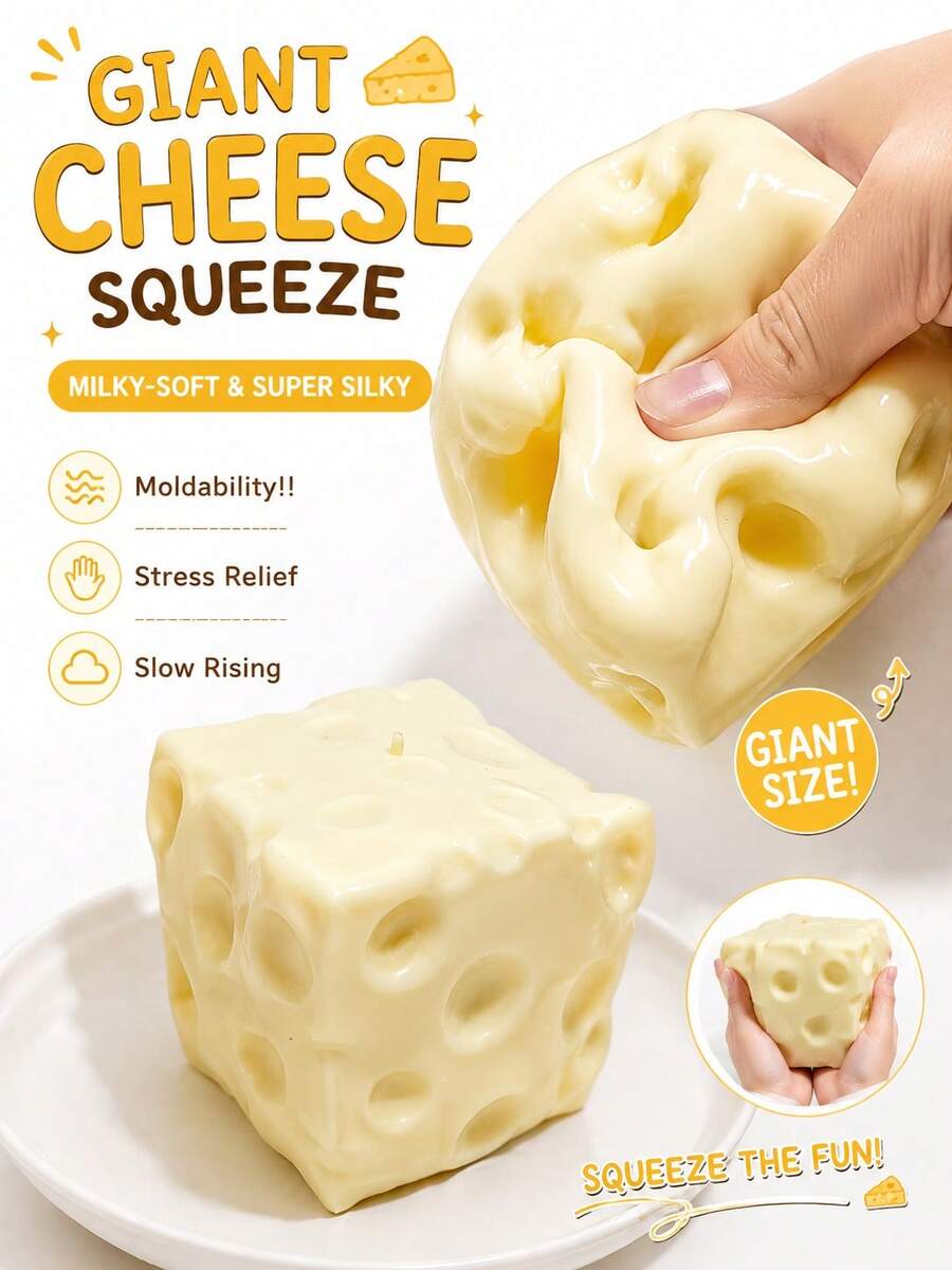 1-2026 New Cheese Shapable Handmade Stress Ball Squeeze Toy TPR Stress Relief Toy Suitable For Anxiety Melojoy Squeeze Sticky Cheese Candy Giant Birthday Gift - Perfect Gift