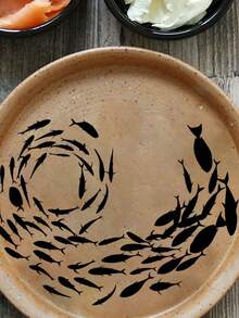 A Minimalist Black Fish School Silhouette Sticker, Featuring Abstract Aquatic Design, Perfect For Enhancing The Fashionable Artistic Atmosphere Of Modern Home Interior And Natural Themed Decor Areas - D - View 4