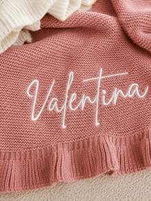 1pc Personalized Name Embroidered Knitted Throw Blanket, Customized Letter Knitted Blanket, 6 Colors Available, Bedroom And Sofa Home Decor, Exquisite Holiday Gift For Family - Multicolor - View 5