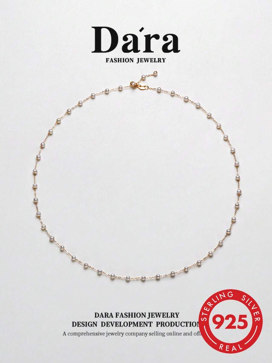 DARA Freshwater Pearl Necklace S925 Silver 3-4mm White Beads Starry Sky Design Luxury Gift For Women