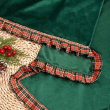 1 buah Tirai Kopi Pohon Natal American Christmas Hollow, Tirai Setengah Hijau Tua dengan Trim Kotak-kotak, Model Kantong Batang, Dekorasi Liburan Jendela Kecil Dapur, Tirai Pendek - MultiWarna - View 3