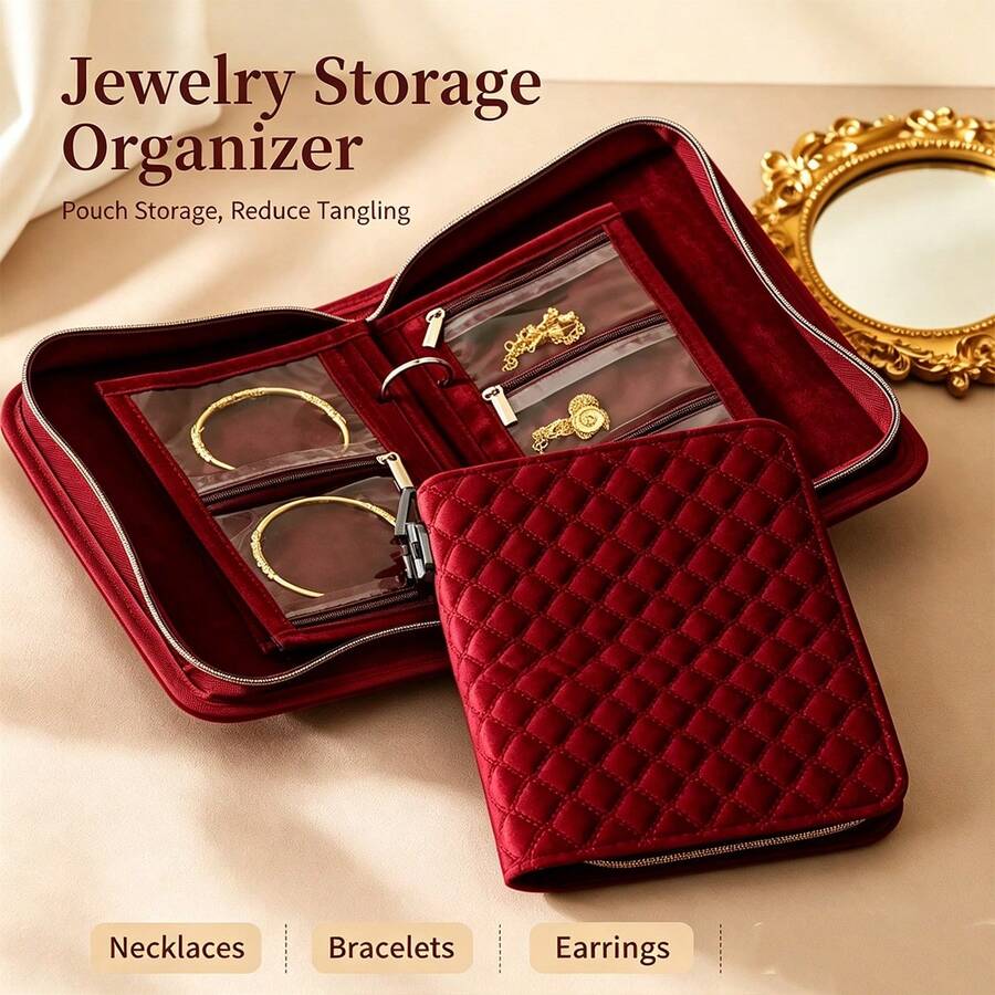 Password Lock Velvet Jewelry Storage Book, 5 Detachable Inner Pages Jewelry Pouch, Anti-Tangle Compartment Storage, Portable Necklace Earring Bracelet Ring Storage Box, Travel Home Jewelry Storage Bag - Multicolor - View 1