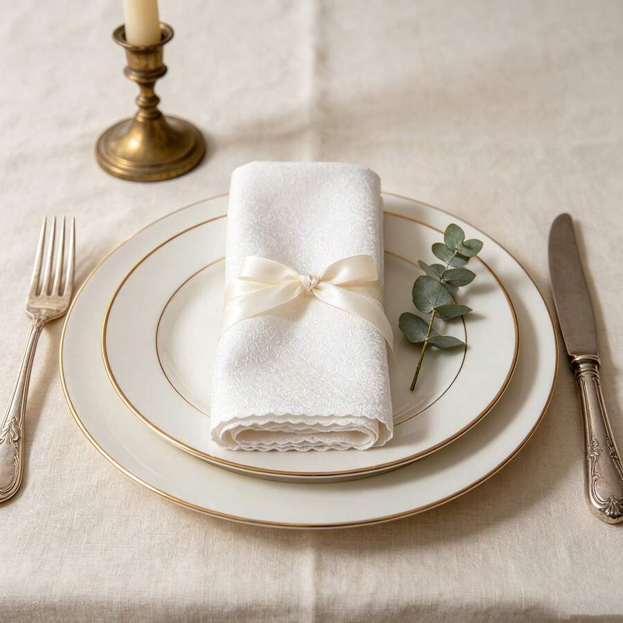 1/2/6pcs Premium Jacquard White Embossed Napkins, Suitable For Weddings, Valentine's Day And Home Decor - White - View 1