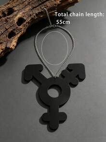 MARLIWOO 1pc Black Creative Gender Symbol Exaggerated Pendant Jewelry Personalized Punk Style Chain Necklace Double Layer Leather - Multicolor - View 5