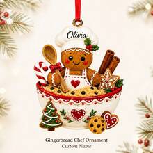 1pc Personalized Custom Name Gingerbread Chef Christmas Ornament, Custom Text Print, Cute Baking Themed Hanging Pendant, Christmas Holiday Gift For Family Friends, For Christmas Tree Home Party Decoration - Multicolor - View 7