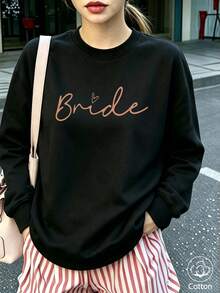 Women's Crew Neck Sweatshirt, Travel Pullover, Cotton Top, Women's Autumn/Winter Basic Sweatshirt - Black - View 3
