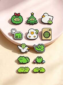 12pcs Cute Cartoon Frog Enamel Pins Set, Fun Christmas Muscle Shopping Frog Badges, Fashion Clothing Backpack Accessories, Gift For Frog Lovers - Multicolor - View 2