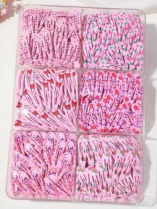 60/20/5pcs Girls Pink Printed Bangs Clips BB Clips Bow Hair Clips Hair Accessories For Girls, High Elasticity Durable Non-Damaging Hair Ties Hair Ropes Sweet Versatile Small Rubber Bands For Daily Use - Pink - View 1