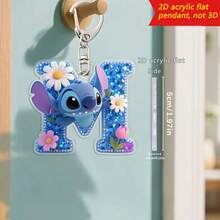 Disney Stitch Letter Embroidered Keychain, 26 'A-Z' Floral Cartoon Patterns, Acrylic Pendant With Chain, Suitable For Bags, Keys And Car Keys, Travel Accessory Gift, Cute Floral Keychain Design, Smooth Surface, Keychain, Decorative Keychain, Cartoon Keychain, Christmas Gift, Fan Gift, 2D Flat Gift, Holiday Gift, Home Decor - Multicolor - View 14