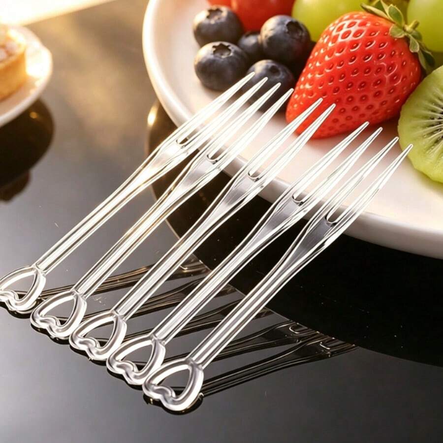 100PCS Disposable Plastic Fruit Forks 3.54 Inch Mini Double Prong Food Picks, Disposable Cocktail Forks For Appetizer, Pastry, Dessert, Fruit And Party Serving - White - View 1