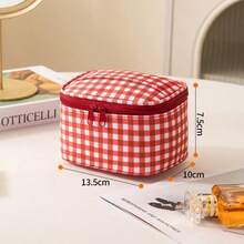 1pc Red Gingham Storage Bag, Zipper Portable Organizer Pouch With Wrist Strap, Multi‑Size Checkered Storage Pouch For Travel Daily Use - Multicolor - View 6