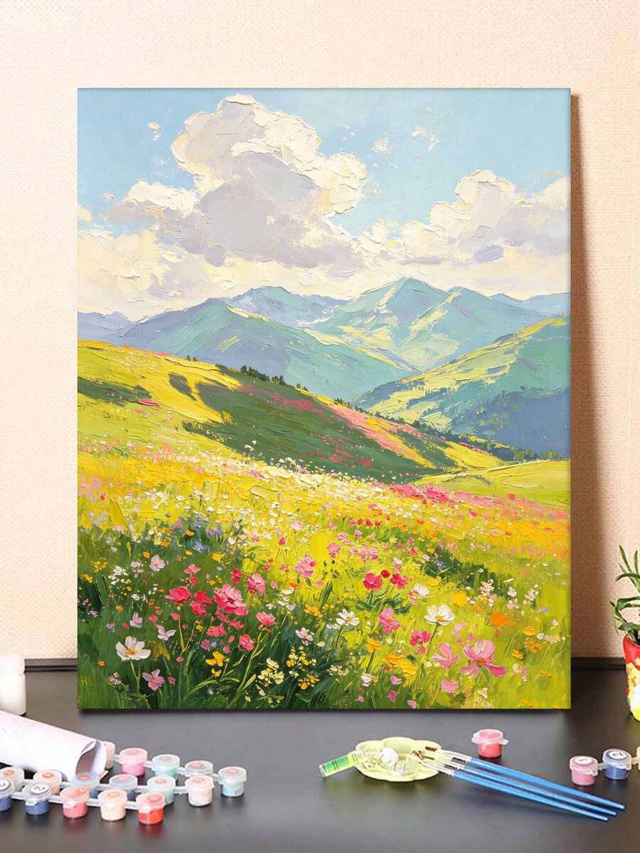 1pc Oil Painting By Numbers Kit, Landscape Theme DIY Art & Craft, Home Wall Decor, Canvas Oil Painting Decoration, Holiday Gift Includes Paintbrushes And Paints.