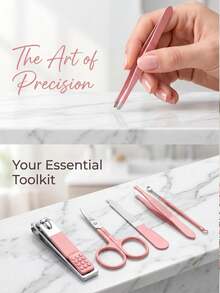 Unisex Multi-Color Manicure & Pedicure Set, Stainless Steel Nail Clippers, 8-In-1 Professional Durable Portable Grooming Kit, Includes Portable Toenail Clippers, Eyebrow Trimmer, Ear Pick, With Green, Blue, Pink Leather Storage Case - A - View 4