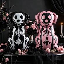 1/2pcs Halloween Skeleton Dog Foil Balloon, Black And White Skeleton Puppy Aluminum Balloon, Halloween Theme Party Decoration, Ghost Pet Dog Shaped Balloon, Halloween Background Photo Prop, Home Yard Indoor Outdoor Decoration, Halloween Eve Party Supplies - Skeleton Dog - View 4