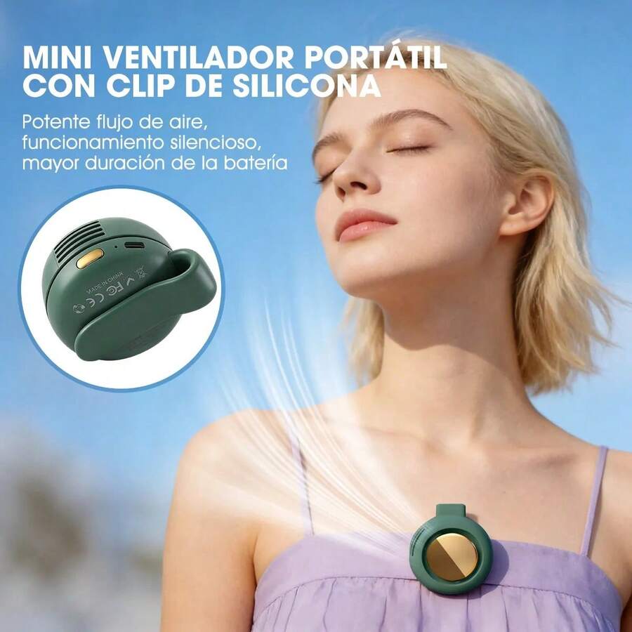 Ventilador eléctrico portátil silencioso mini sin aspas, ventilador con clip para camisa, ventilador de cuello manos libres de 3 velocidades, adecuado para uso al aire libre, viajes, oficina, accesorio de viaje, regalo, capacidad de batería: 1000mAh