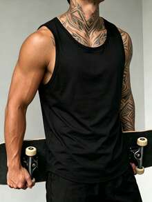 ZYNTH BALENO Men's Summer Fashion Solid Color Loose Fit Round Neck Tank Top, Essential For Summer Sports Black - Black - View 3