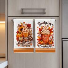 2PCS Kitchen Towel, Autumn Fallen Leaves & Pumpkin Pattern Printed, 40*60cm Rectangular Microfiber Kitchen Towel, Dish Cloth, Tablecloth, Hand Towel, Kitchen Decor, Home Decor, Housewarming Gift For Neighbors, Kitchen Napkin & Dish Cloth, Home Decor, Gift - White - View 7
