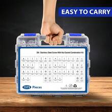 1575pcs All-Purpose 304 Stainless Steel Bolt and Nut Assortilation Kit with Flat/Wing Head Screws, Hex Nuts, Washers & Heavy-Duty Storage Box - Corrosion-Resistant for DIY, Automotive, Marine - A - Übersicht 4