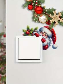 Cute Santa Claus Peeking Corner Switch Sticker - Semi-Matte Design, Easy To Peel And Stick Home Decor Wall Decal, Adds Festive Atmosphere To Your Space, Light Switch Decoration | Christmas Theme | PVC Material - E - View 2