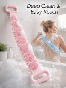 2/1pc Silicone Back Exfoliating Brush With Handle, Durable Material, Practical Design, Halloween, Skin-Friendly Soft And Comfortable, Bath Accessory, Bathroom Supplies, Beauty Tool, Body Care, Cleaning - View 1